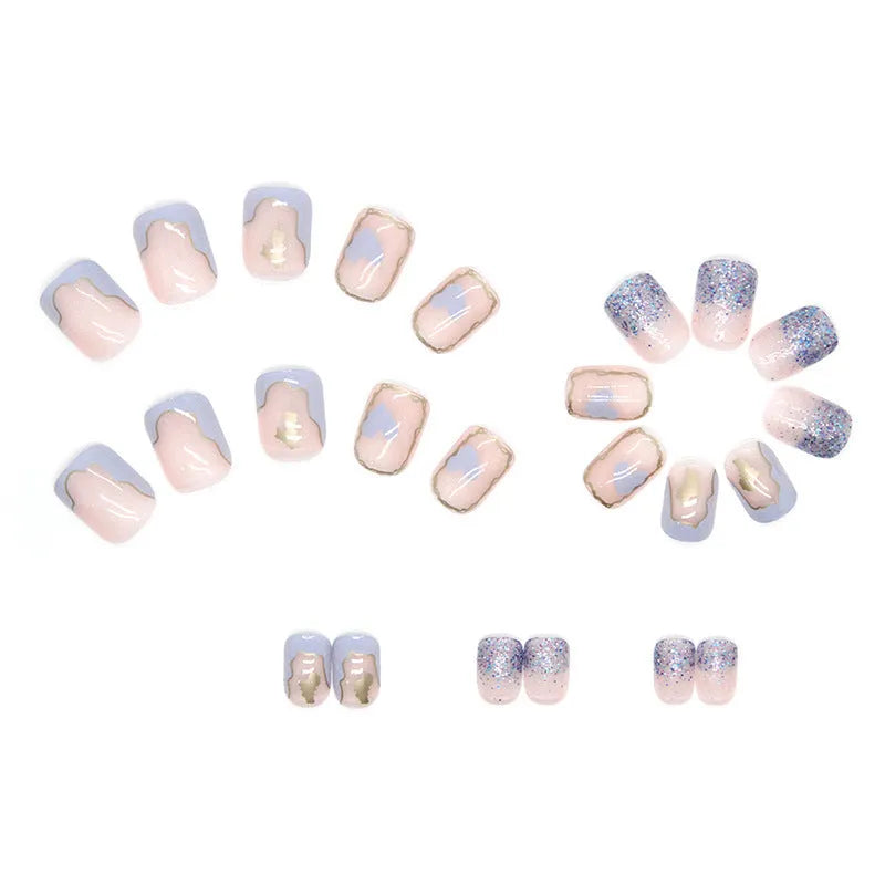 Nude square short false nails, 24 pieces per box with glue, ABS plastic nail tips in cream R593 shade
