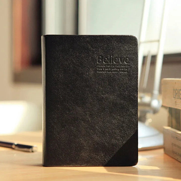 Large thick leather Phnom Penh notebook with 480 pages, gold cover, 17x12 cm