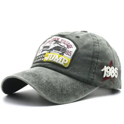 Alphabet embroidered baseball cap in cotton with 13cm height and 7cm brim, six colours available including Army Green and Khaki