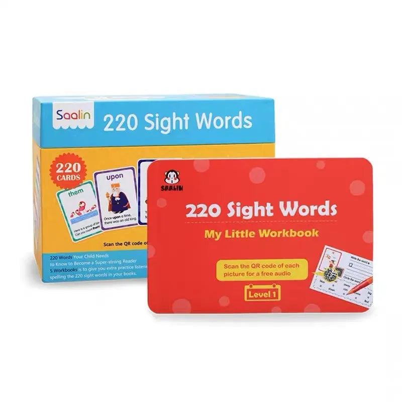 Early childhood education gift box containing 220 high-frequency word cards and 5 workbooks