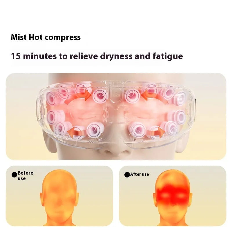 Steam Smart Bluetooth rechargeable eye hot compress massager in purplish grey colour on a table.