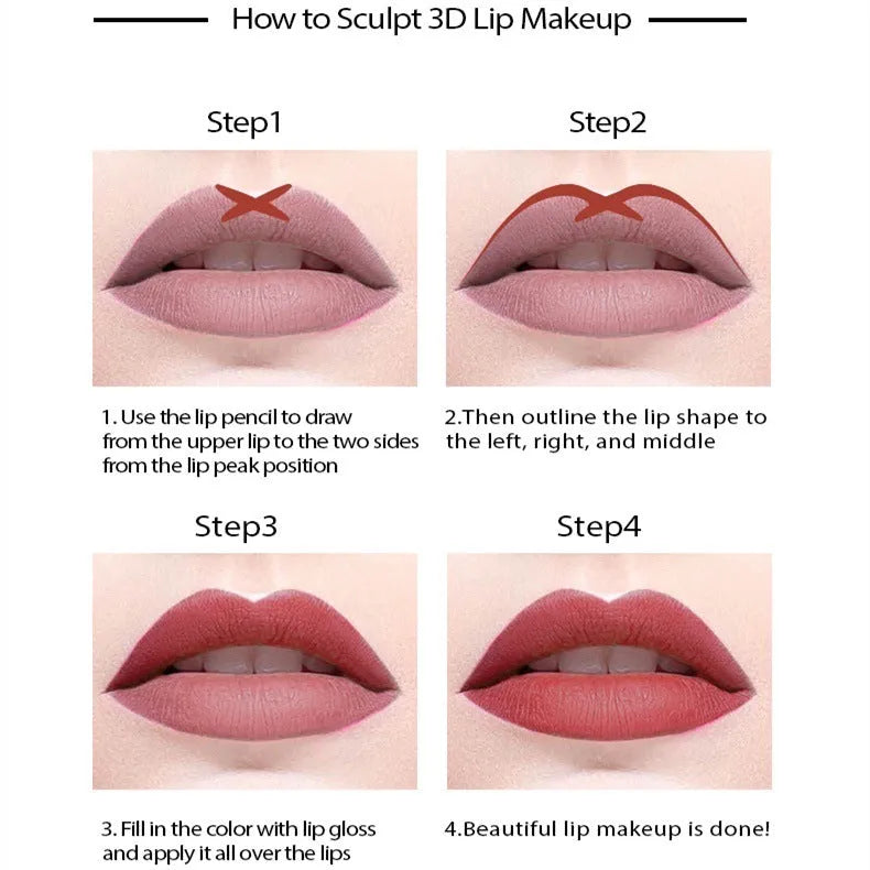Wooden casing lip liner pencil shown in one of 14 shades with matte, long-lasting finish.