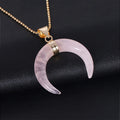 Natural crystal semi-precious stone moon pendant necklace with electroplated copper fittings and 45cm chain