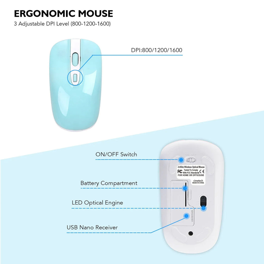 Blue wireless keyboard and mouse set with full-size layout and numeric keypad for desktop computer