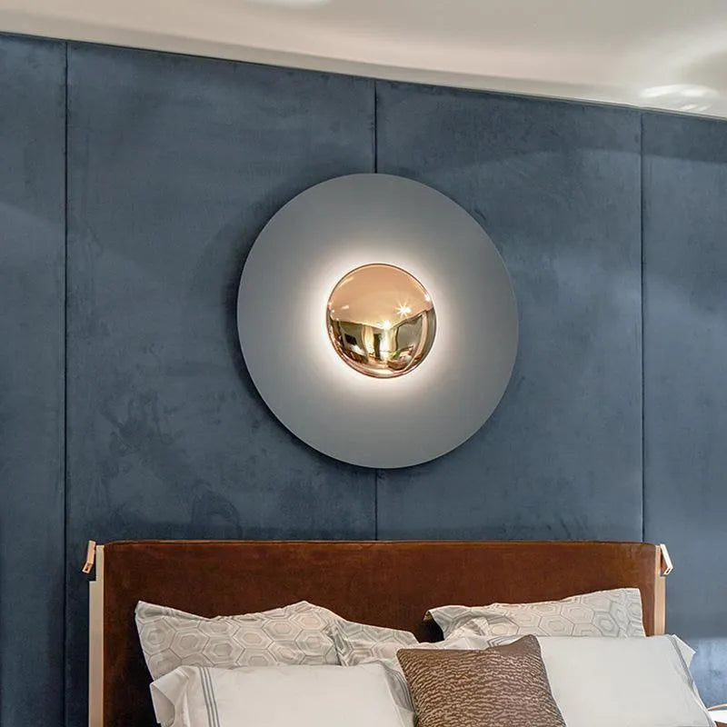 Circular UFO wall lamp in iron construction available in multiple sizes and colours