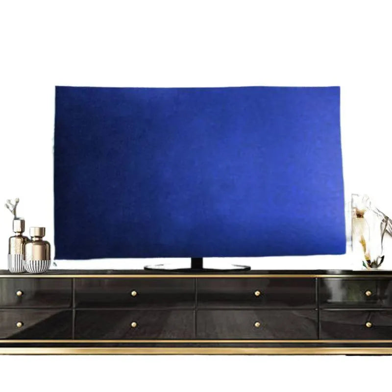 Velvet LCD television dust cover shown in multiple colour options fitting different screen sizes.