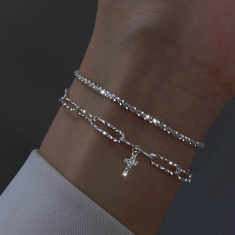 Gold and silver rhinestone bracelet for women with heart and star shaped alloy design
