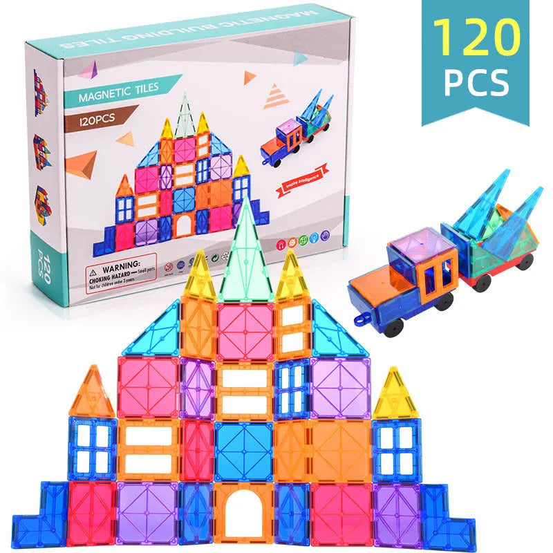 Magnetic tiles building blocks ABS plastic construction toy in 48 to 120 piece sets for children over 3 years