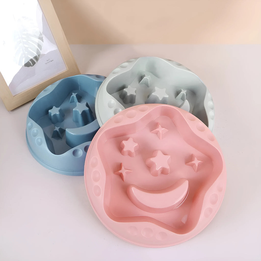 Moon star wings pet slow feeding bowl in blue colour with large capacity design