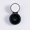 Smartphone wide-angle camera lens and colourful LED selfie light kit in black, red, and silver grey.