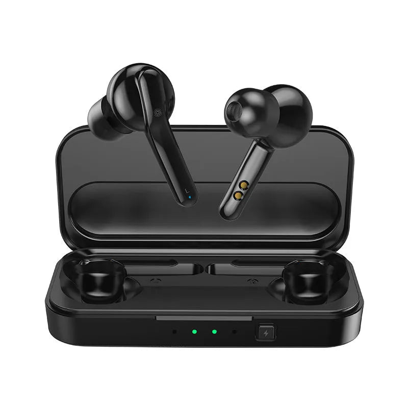 Black and white TWS true wireless earbuds with Bluetooth 5.0 and IPX5 waterproof rating