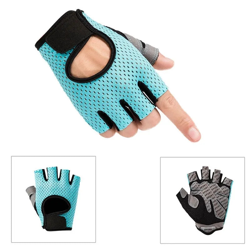 Half finger sports fitness gloves with non-slip silicone palm in Black colour for riding and gym use