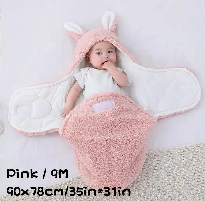 Adjustable baby sleeping bag swaddle blanket showing velcro wings and leg positioner in blue colour