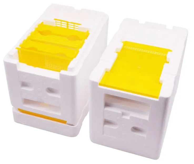Three white foam mini delivery boxes for bee breeding and pollination management