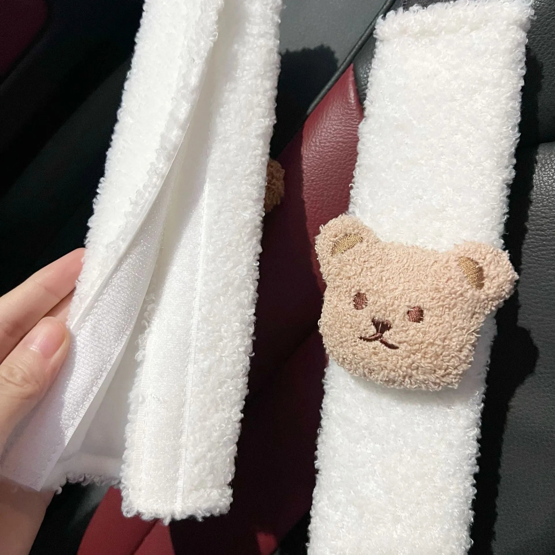 Khaki cartoon bear plush seat belt cover protector for baby car seat safety