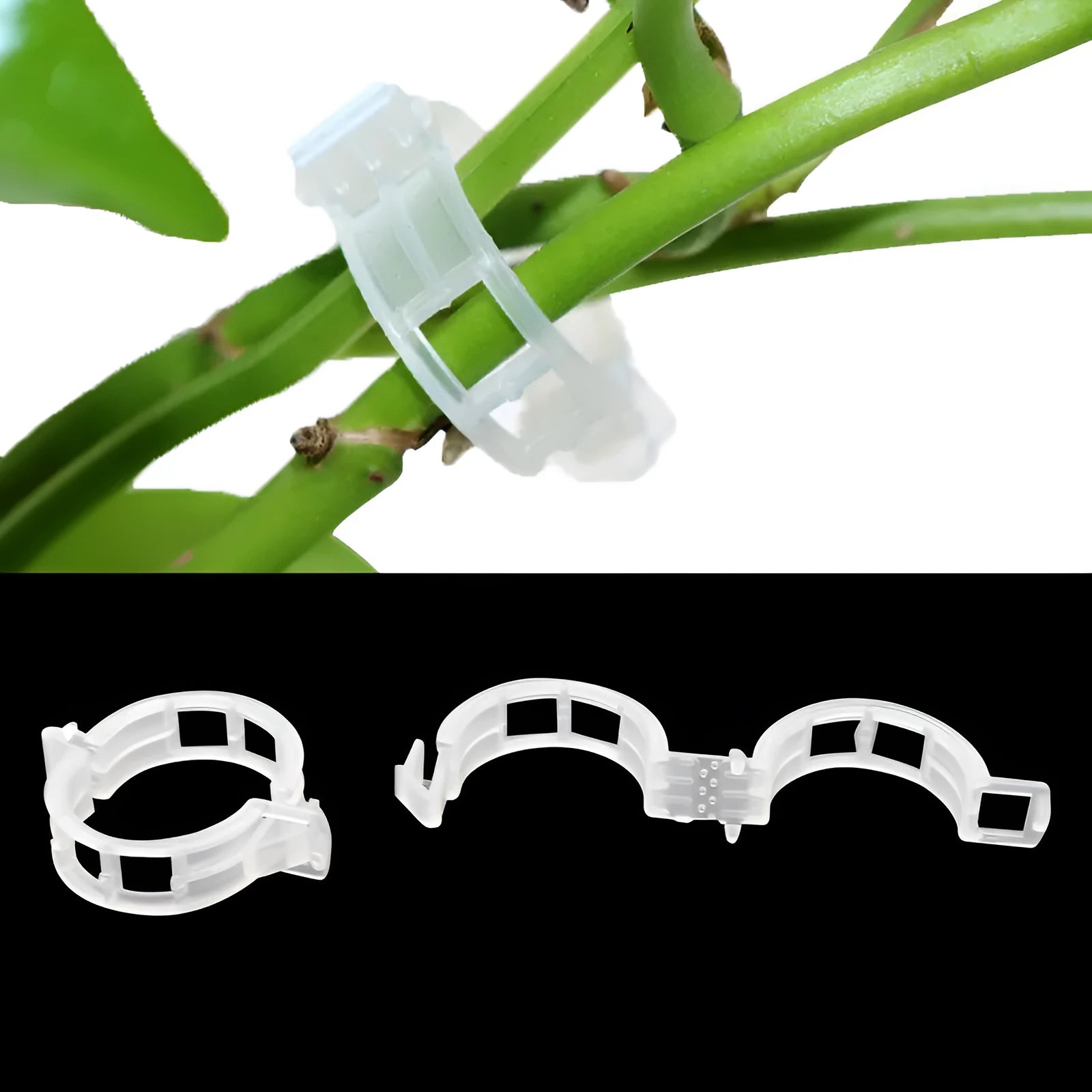 Plastic plant grafting clips in a pack of 50 pieces for garden use.