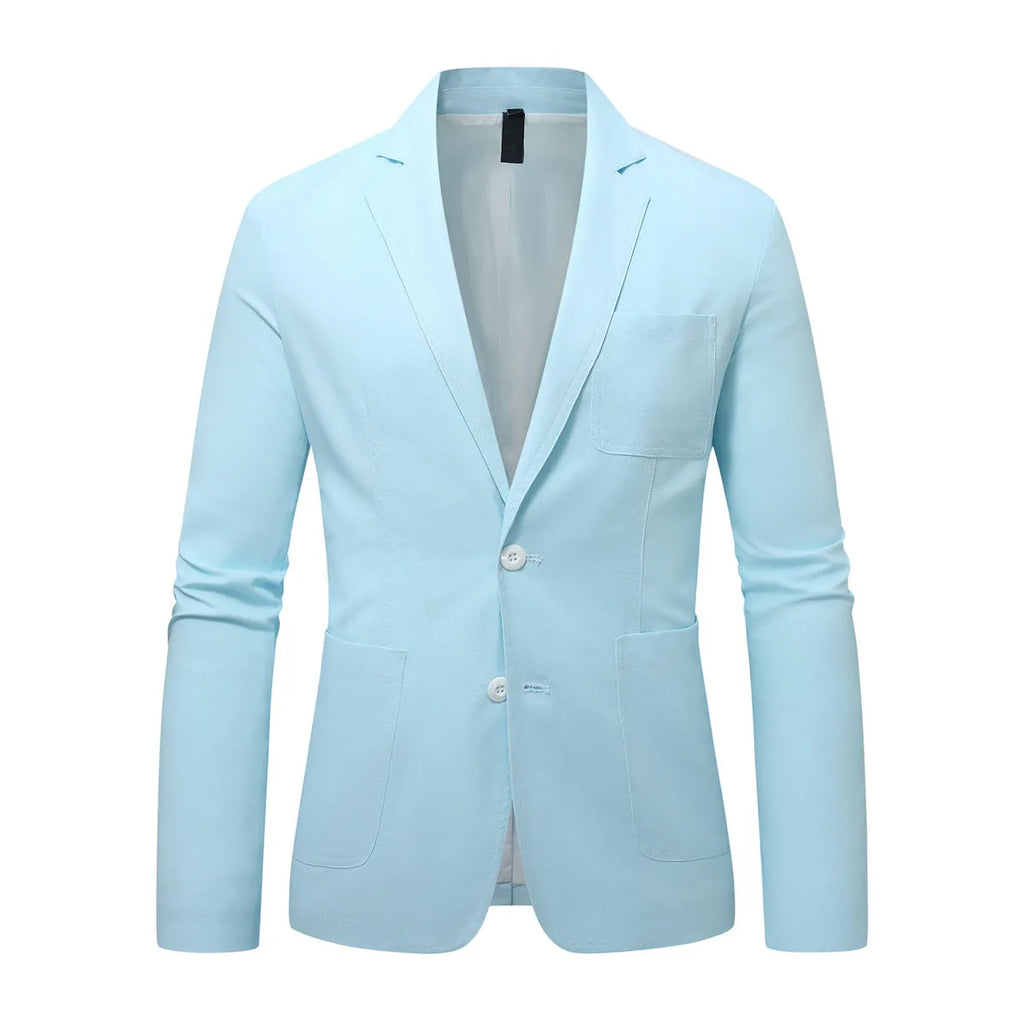 Men's Korean slim fit blazer in khaki with patch pockets and polyester lining