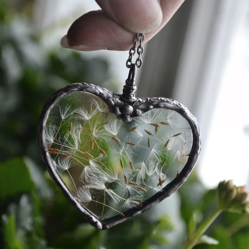 Creative dandelion love wish necklace with diamond processed 4cm pendant and 40cm chain cartoon style