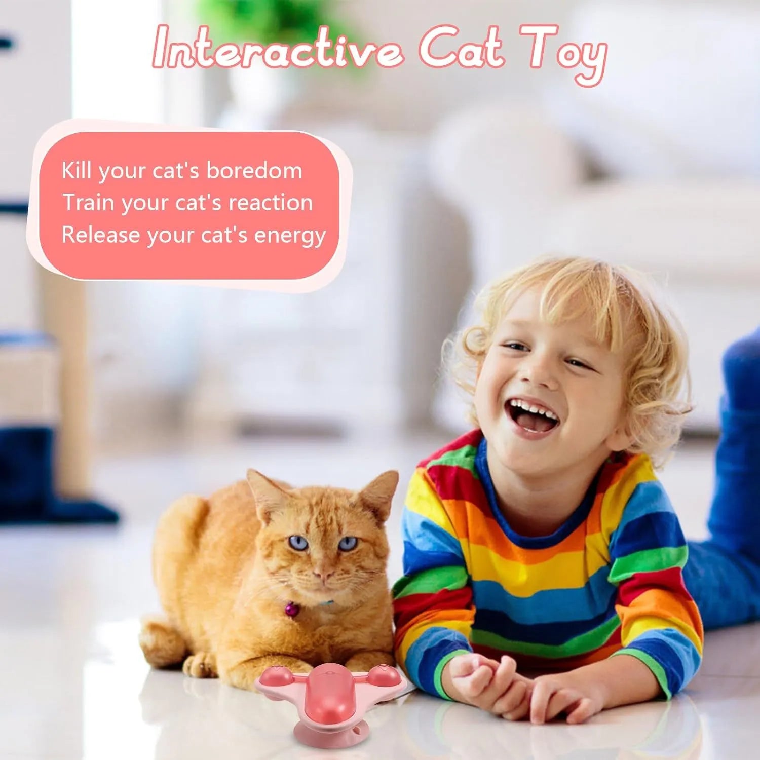 Interactive pet puzzle feeder toy with blue colour, suction cups, bell, and snack compartment