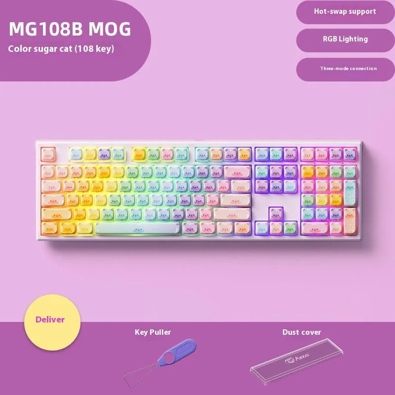 Coloured sugar cat themed wireless mechanical keyboard with piano switches