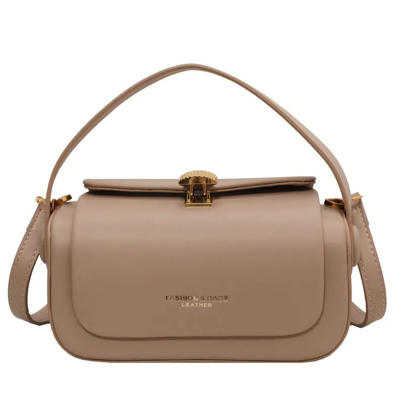 Women's personalised black PU leather messenger bag with embroidered letter 'A' on the front flap.