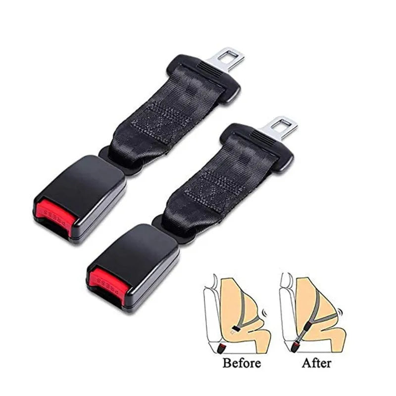 Black car seat belt extender with 36cm ribbon extension for 21mm belt inserts