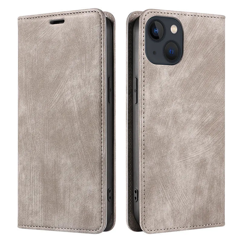 Magnetic flip phone case for iPhone in multiple colours showing front flap closed.