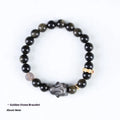 Handmade lying rabbit obsidian bracelet with brass charm and grey agate beads in two sizes