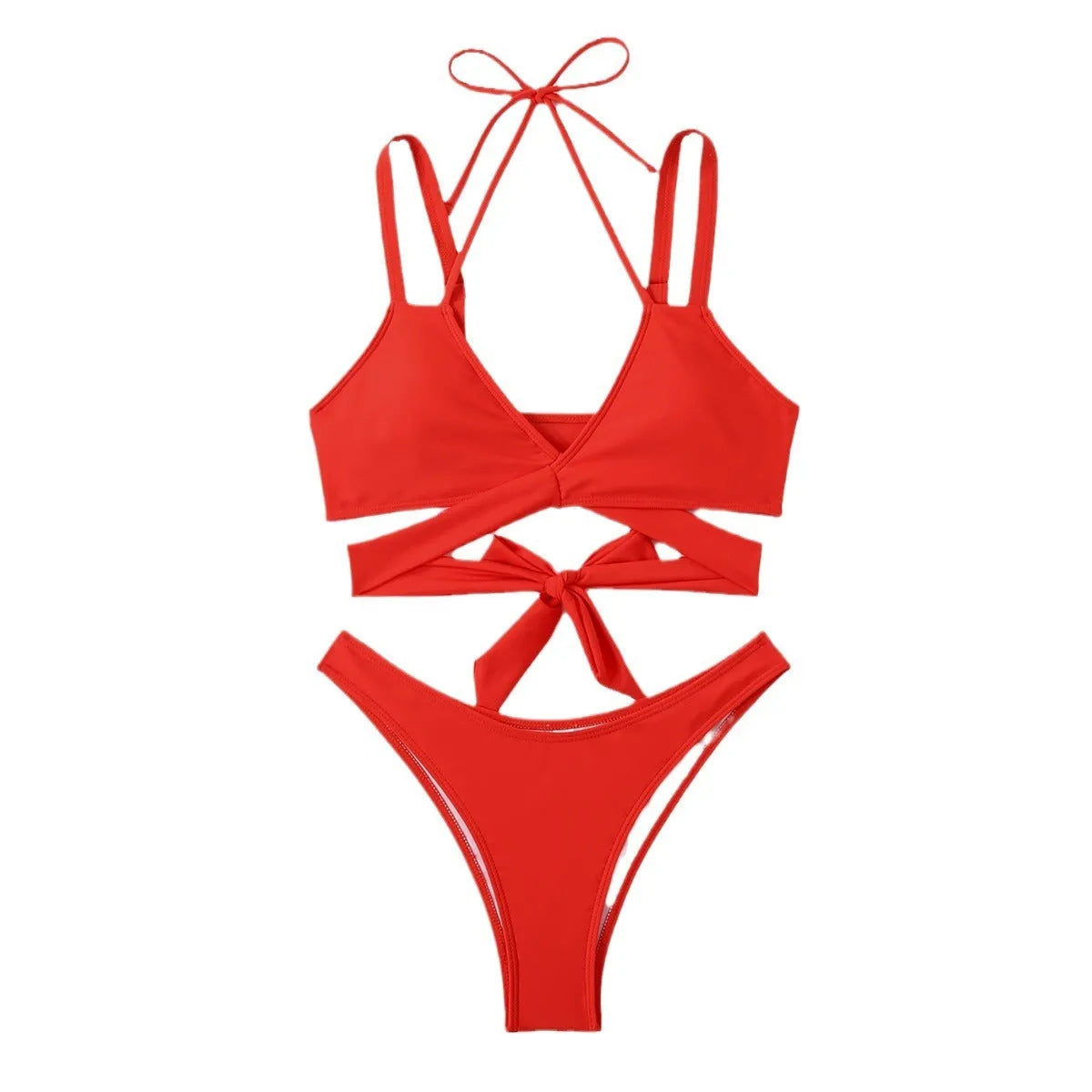 Women's solid colour strap bikini swimsuit in five colour options