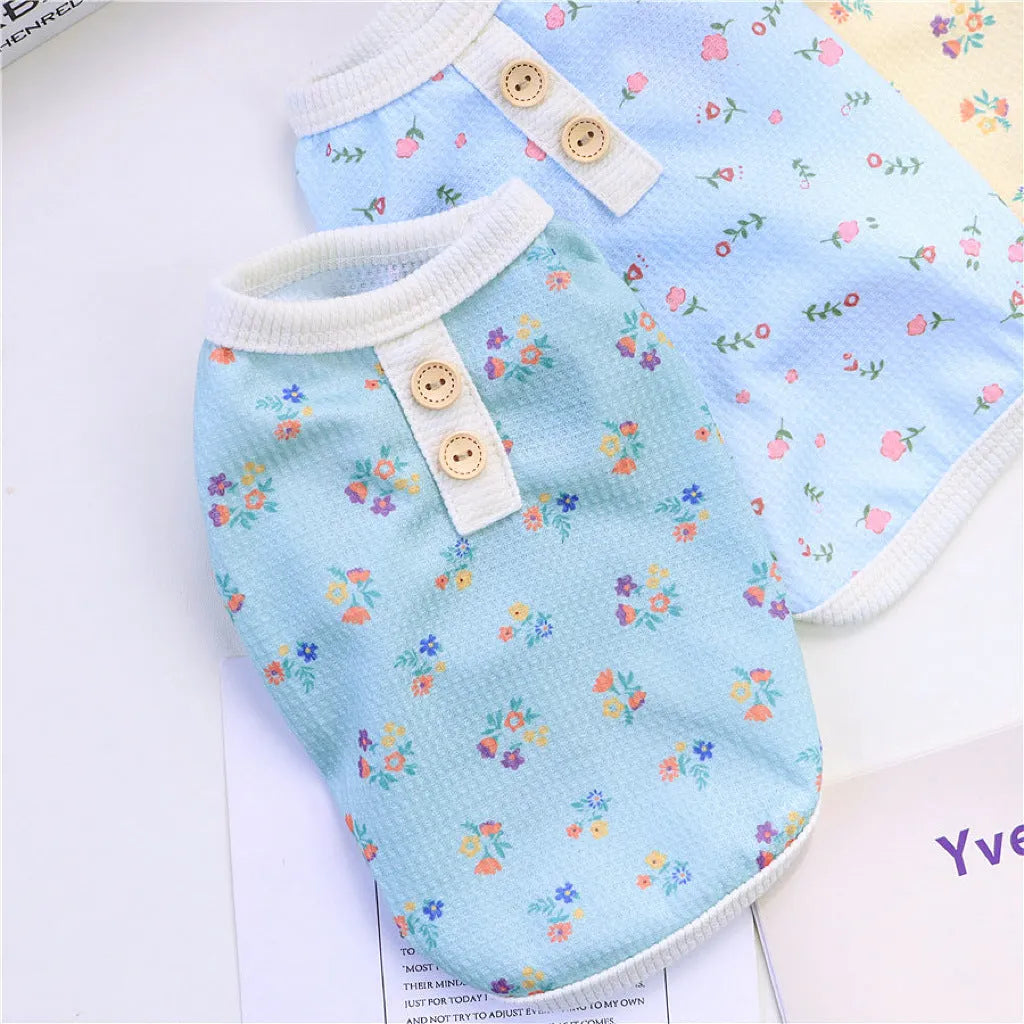 Dog summer pyjamas four-legged homewear in yellow, green, and sky blue, sizes S to XXL