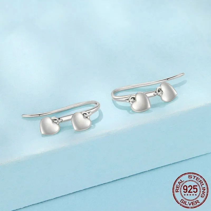 Pair of S925 sterling silver heart-shaped tassel ear hook earrings for women in colour SCE1927