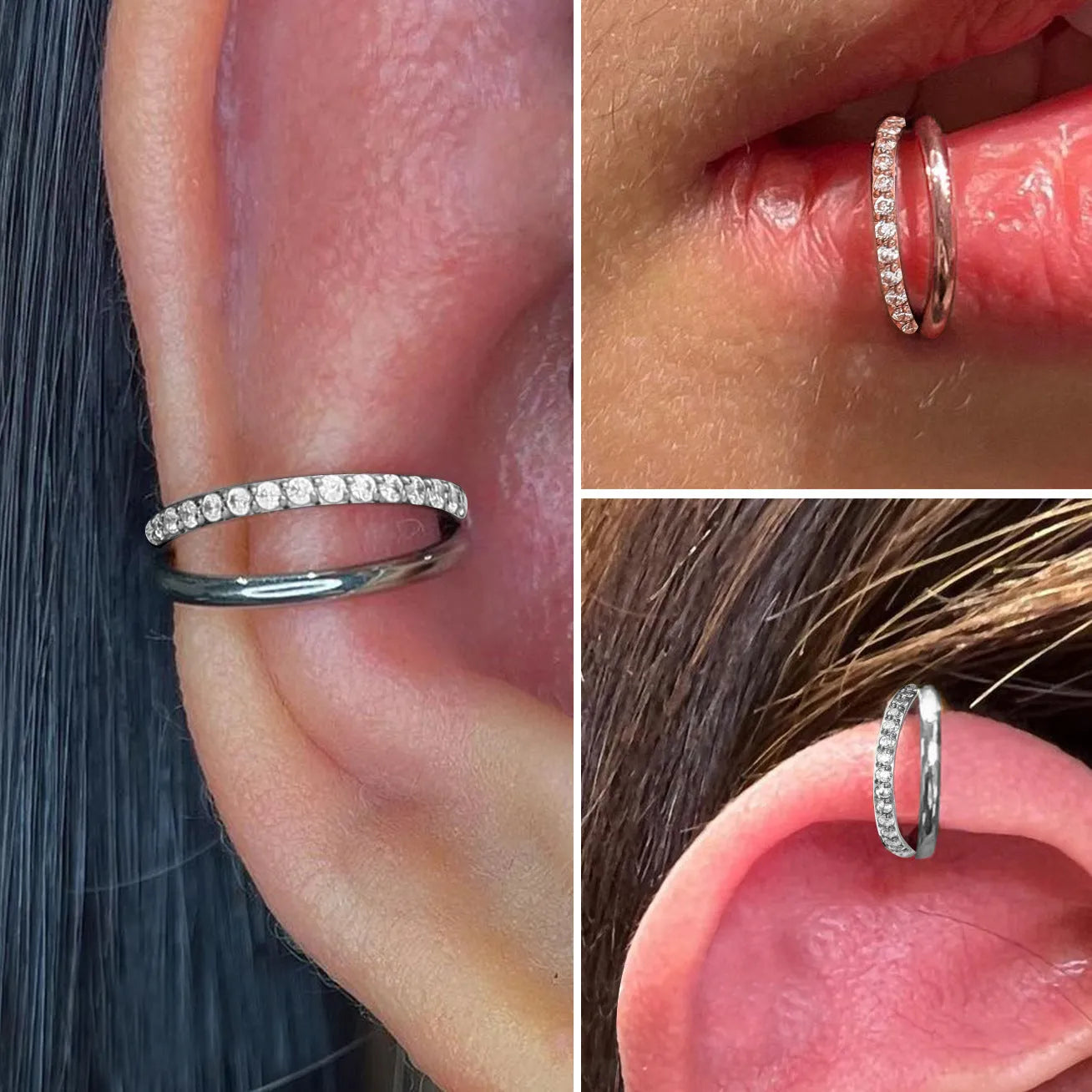 Titanium alloy fork nose ring piercing jewellery in silver, gold, black, or rose gold on a plain background.