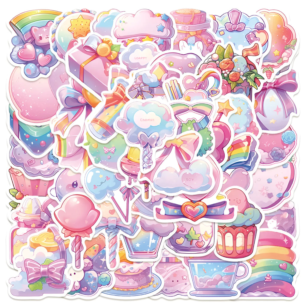 Fresh candy coloured waterproof decorative stickers with small object designs measuring 4-7cm