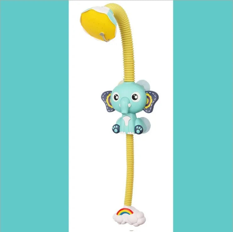 Elephant shower baby bath toy set in blue and pink colours, battery operated with plastic construction