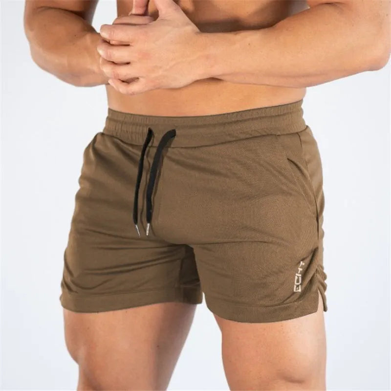 Men quick dry fitness bodybuilding shorts in black polyester blend side view
