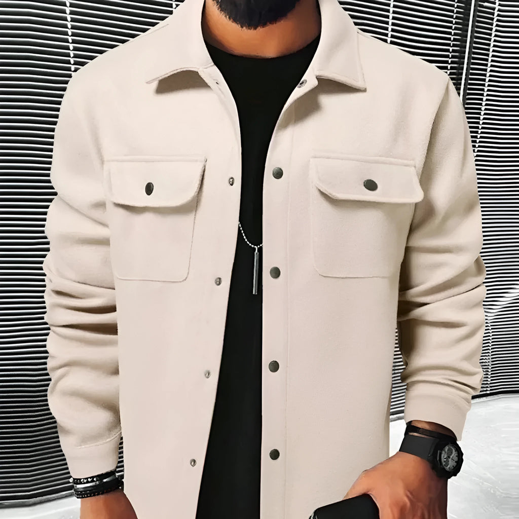 Men's brushed cotton blend cardigan shirt in solid colour, long sleeves, regular fit, available in black, khaki, army green, apricot, navy blue, light gray