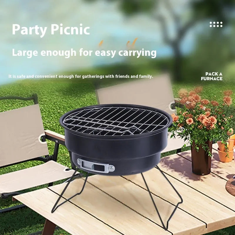 Small folding round ice stove grill set with mesh, legs, and packaging bag