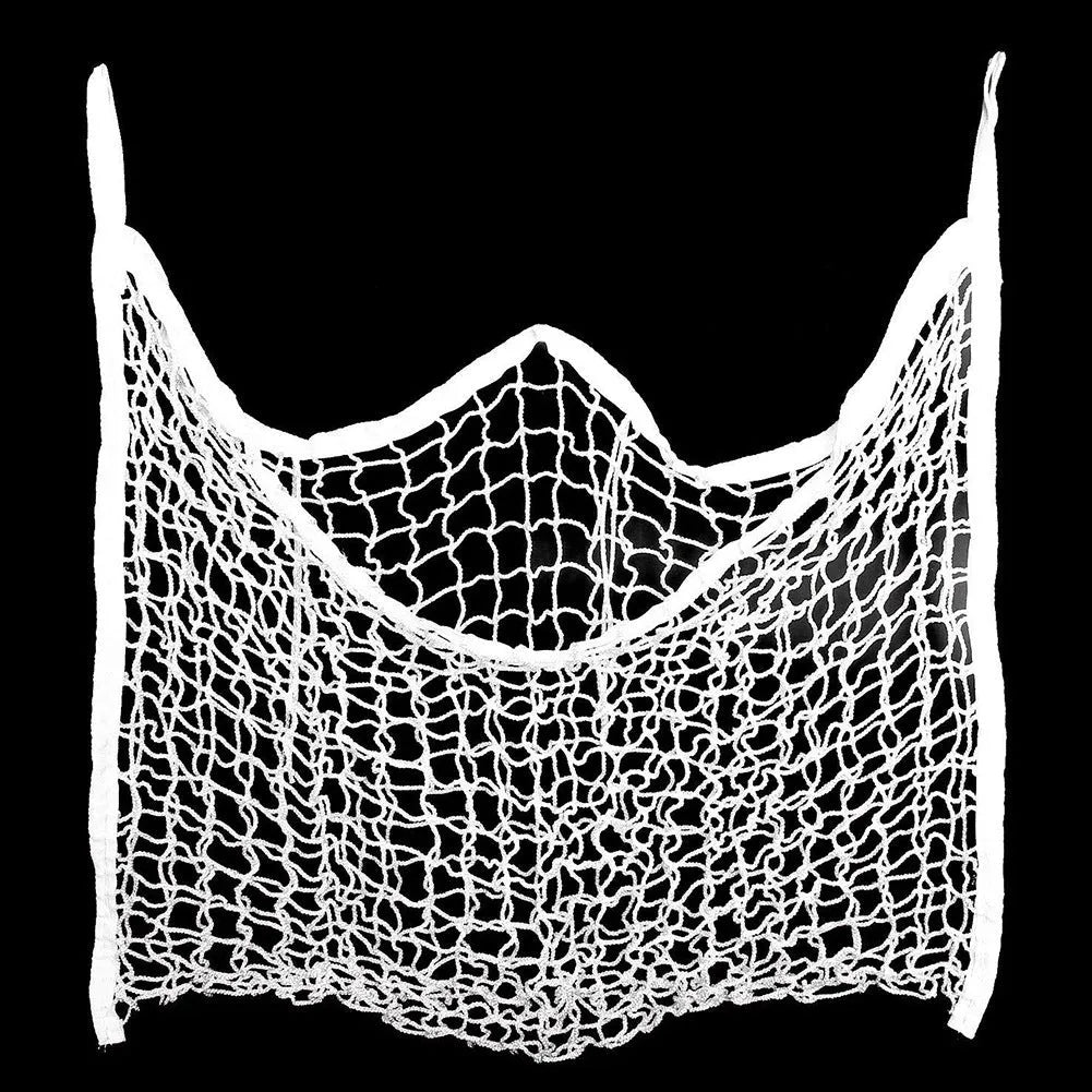 Woven grid horse hanging feeding bag in black or white with PE rope construction for cattle and sheep