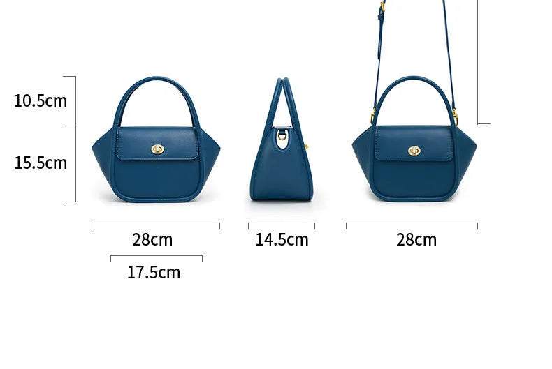 Genuine cow leather women's cross-body wing tote bag with latch closure and adjustable shoulder strap