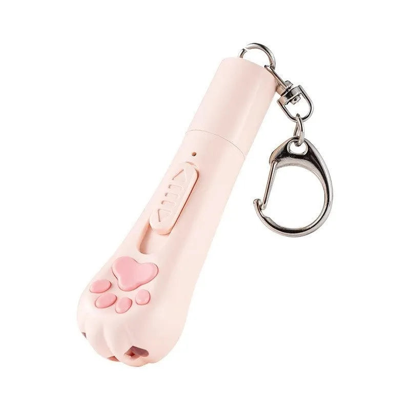 Cat charging pen light toy with feather attachment in cream white, pink, or sky blue colour