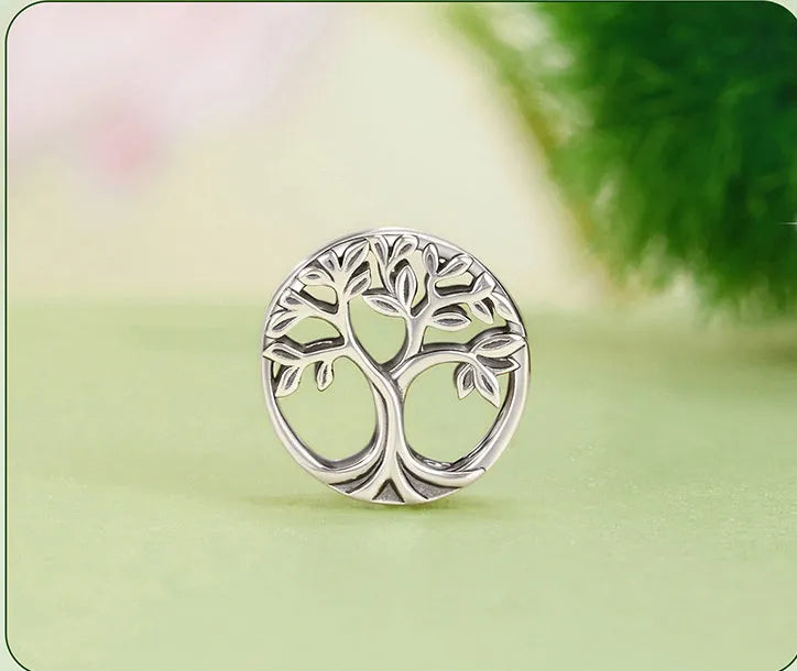 Single S925 sterling silver hollow lucky tree bead with pearlescent finish, 1.0cm high