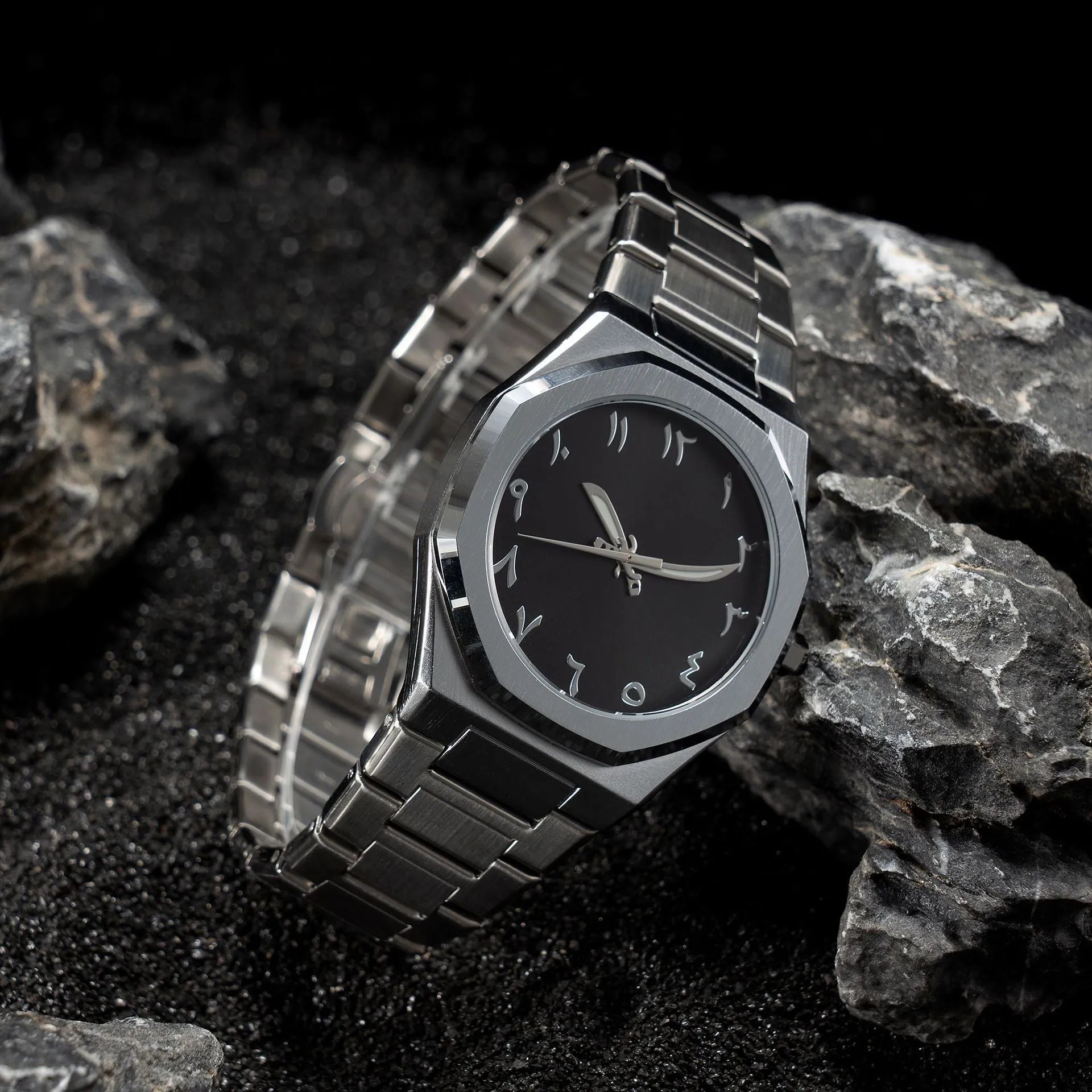 Men's business casual quartz watch with steel belt strap in black and silver colour options