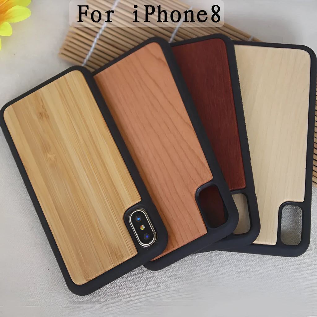 Wooden TPU phone case for iPhone with carbonised bamboo finish in multiple colour options.