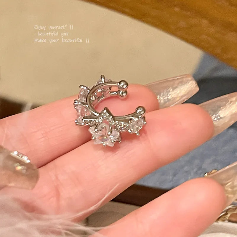 Women's silver copper electroplated geometric star earrings with faceted zircon stones, A1705 Silver colour