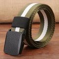 Men's hypoallergenic woven canvas belt with plastic square buckle in green, khaki, and camouflage colours