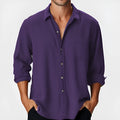 Men's loose-fit polyester shirt with stand collar and long sleeves in various colours