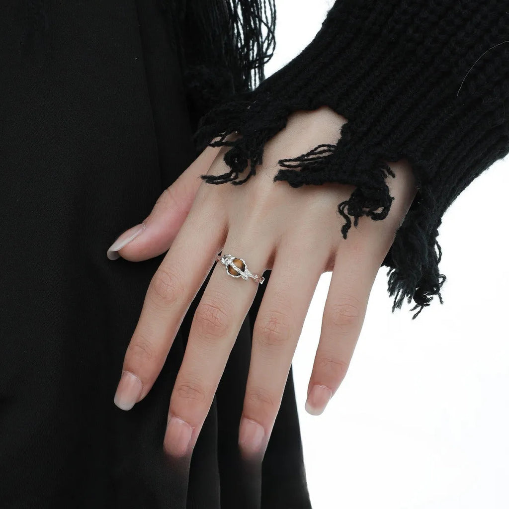Saturn design adjustable opening ring in white gold electroplated silver