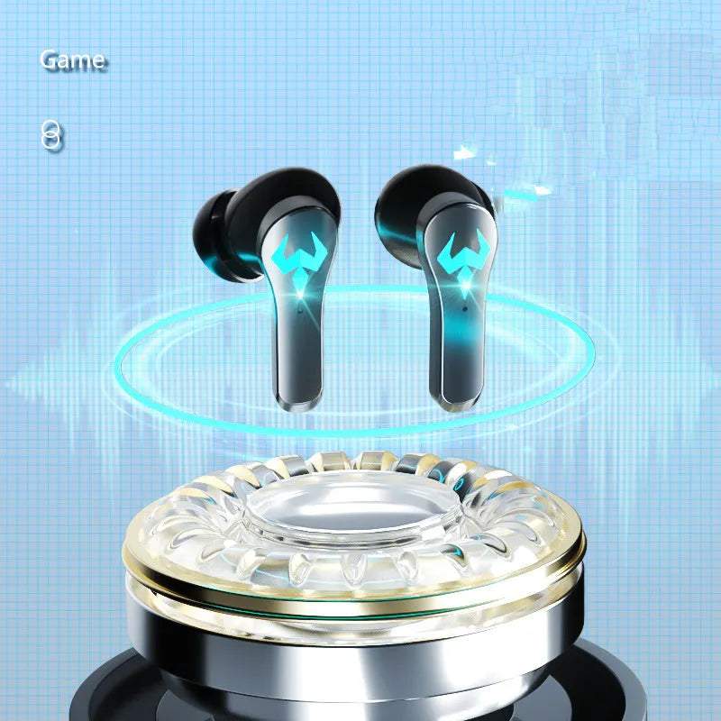 Black wireless in-ear stereo headset with Bluetooth 5.0 for sports and gaming