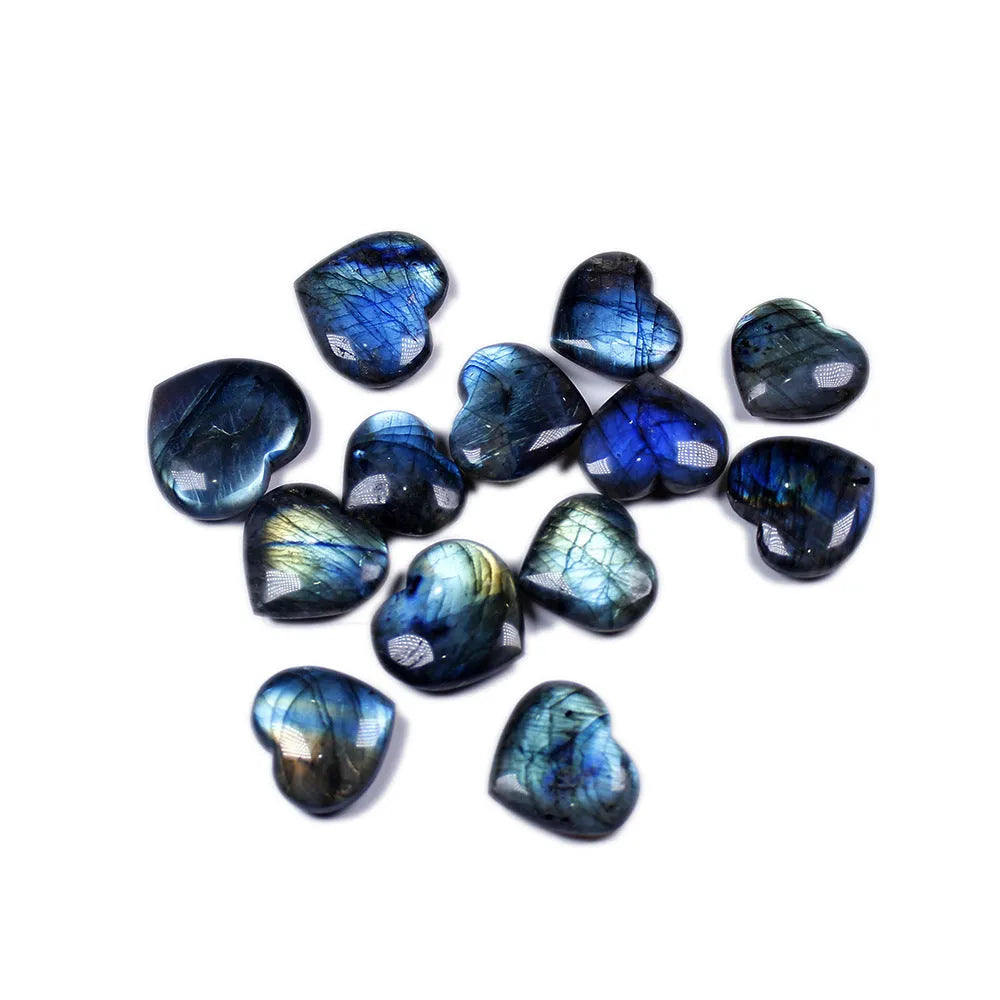 Natural blue moonlight feldspar heart pendant with geometric handle design
