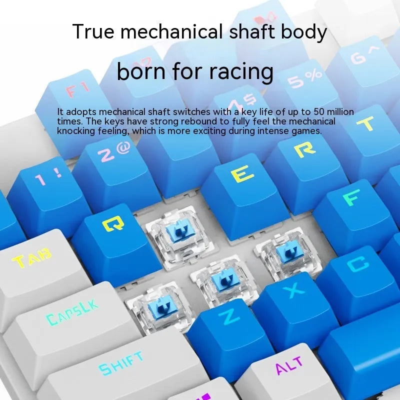 K87 mechanical keyboard with green or red axis switches, metal frame, and 1.4m cable in selected colour
